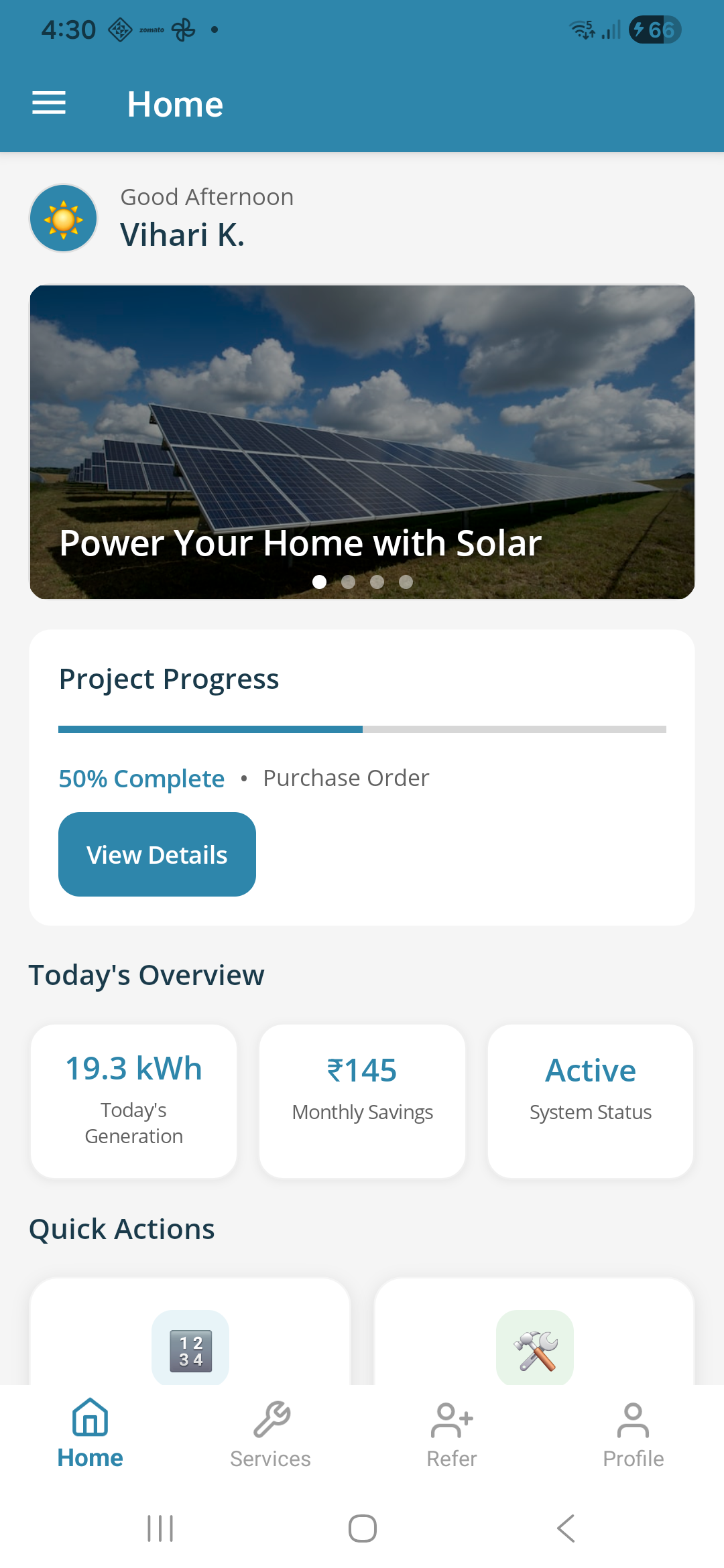 Surya Sai Solar app screen 1